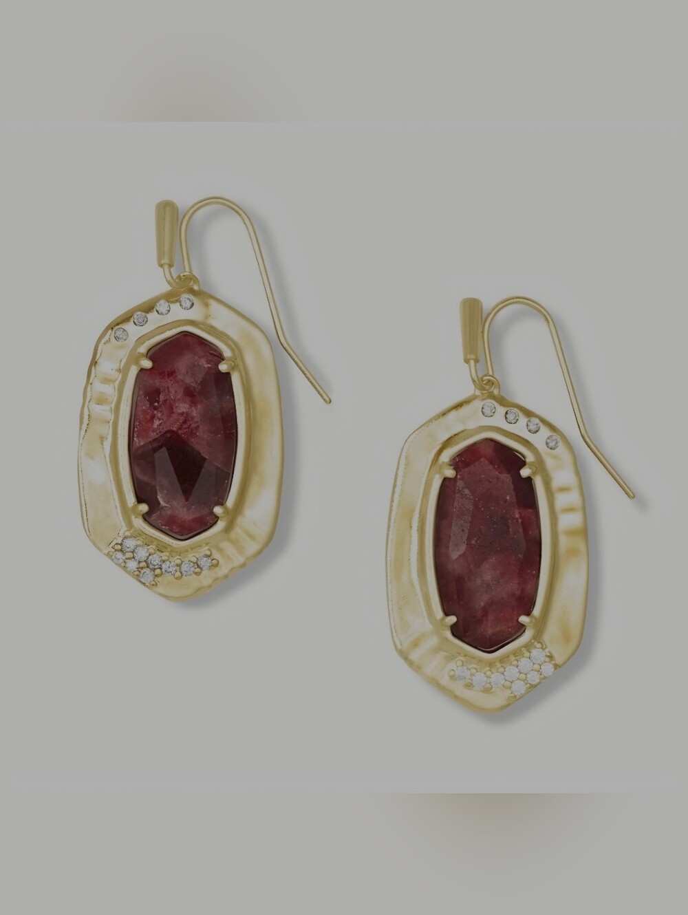 Kendra Scott Anna Gold Drop Earrings in Bronze Veined Maroon Jade